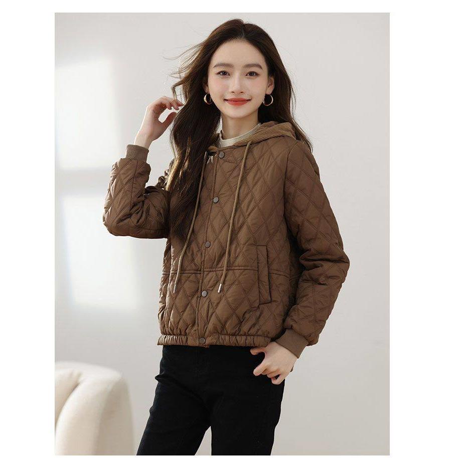 极速2026秋冬新款时尚百搭菱形格羽绒棉服女士小棉袄外套轻薄棉衣