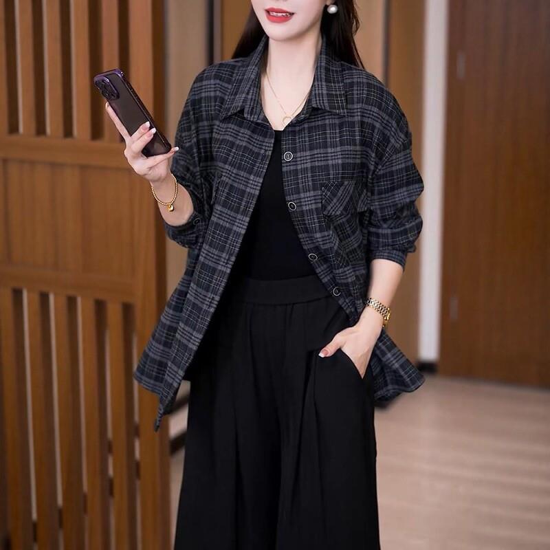 极速格子衬衫韩版女2026春季新款F气质长袖宽松洋气百搭上衣大码