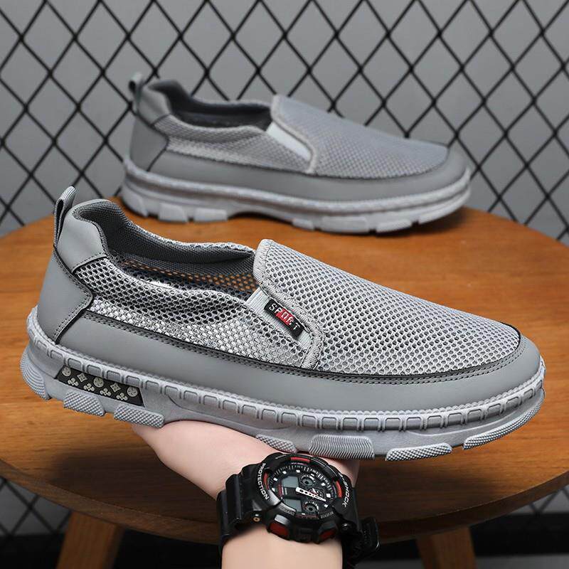 推荐夏季新款透气网面男鞋软底软面防滑耐磨一脚蹬爸爸鞋老北京布