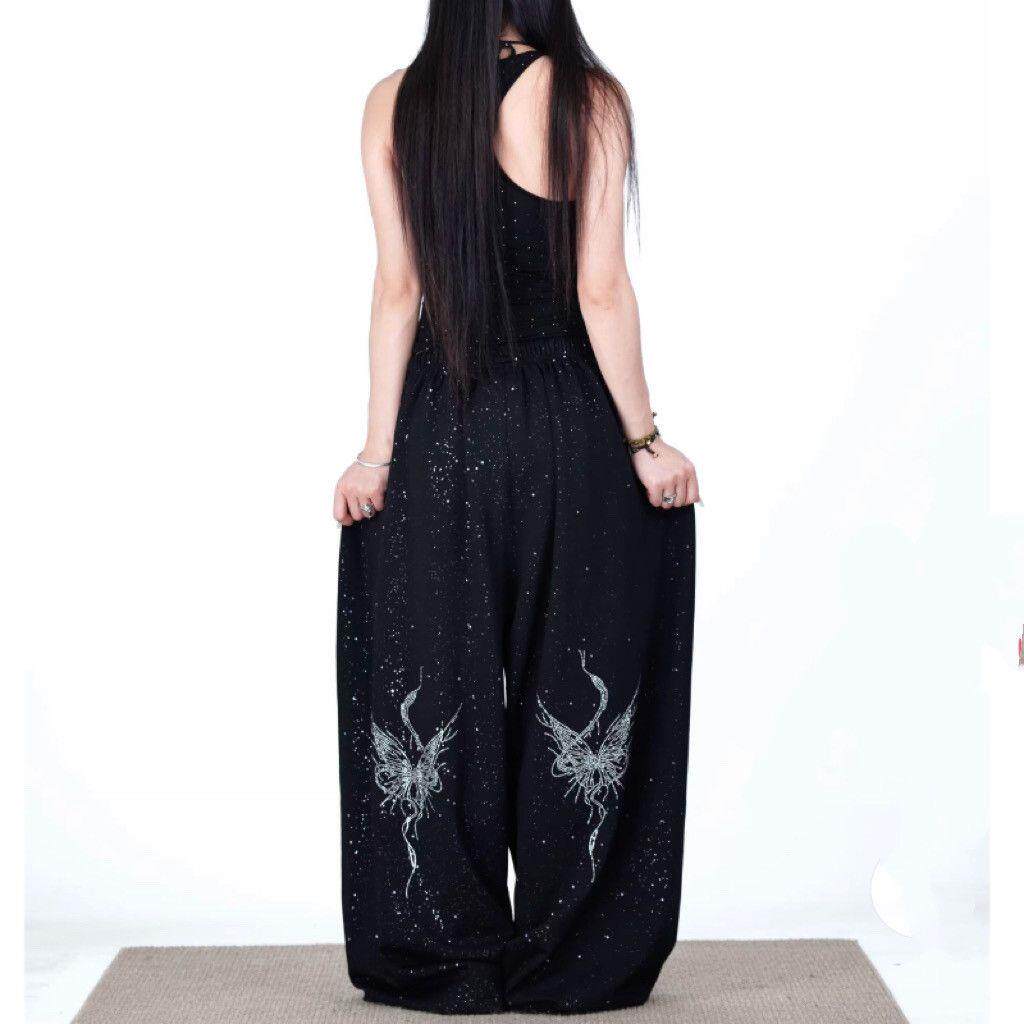极速美式蝴蝶蛇烫钻辣妹嘻哈宽松爵士垂感卫裤运动裤爵士舞阔腿裤
