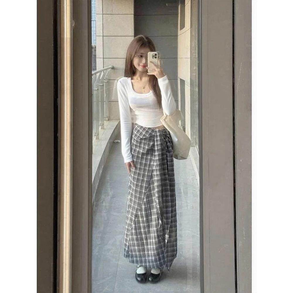 极速纯欲风辣妹u领长袖t恤女秋冬高腰露脐白色内搭打底衫修身短款