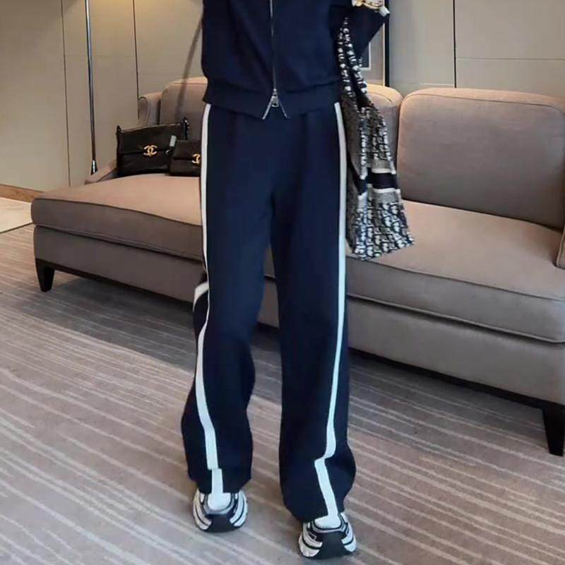 推荐秋季新款大码女装休闲运动条纹两件套装胖妹妹显瘦外套+阔腿