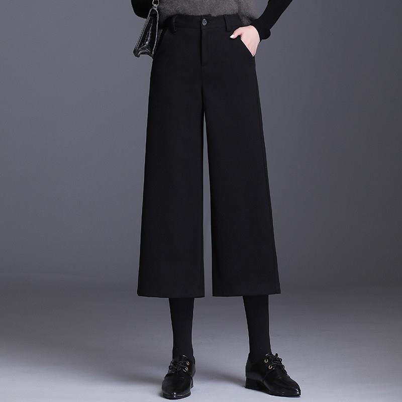极速咖啡色毛呢九分阔腿裤2026春秋新款女大码高腰胖mm显瘦加绒直