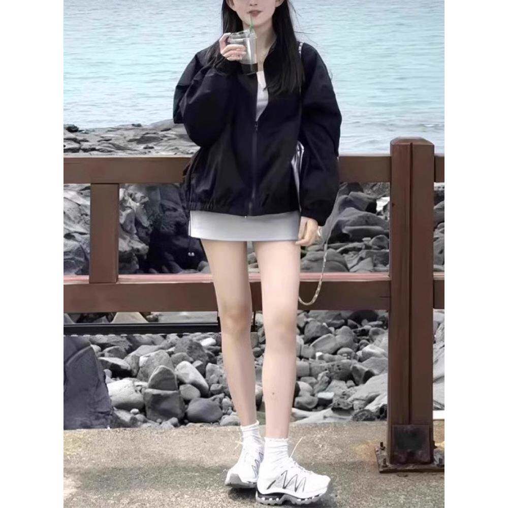 极速黑色立领冲锋衣外套女2026新款春秋薄款时尚休闲短款运动夹克
