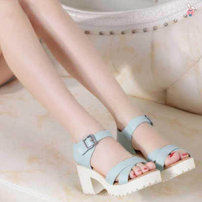 推荐32-46码一字扣带粗跟小码33 34大码凉鞋女特大号鱼嘴鞋41女鞋