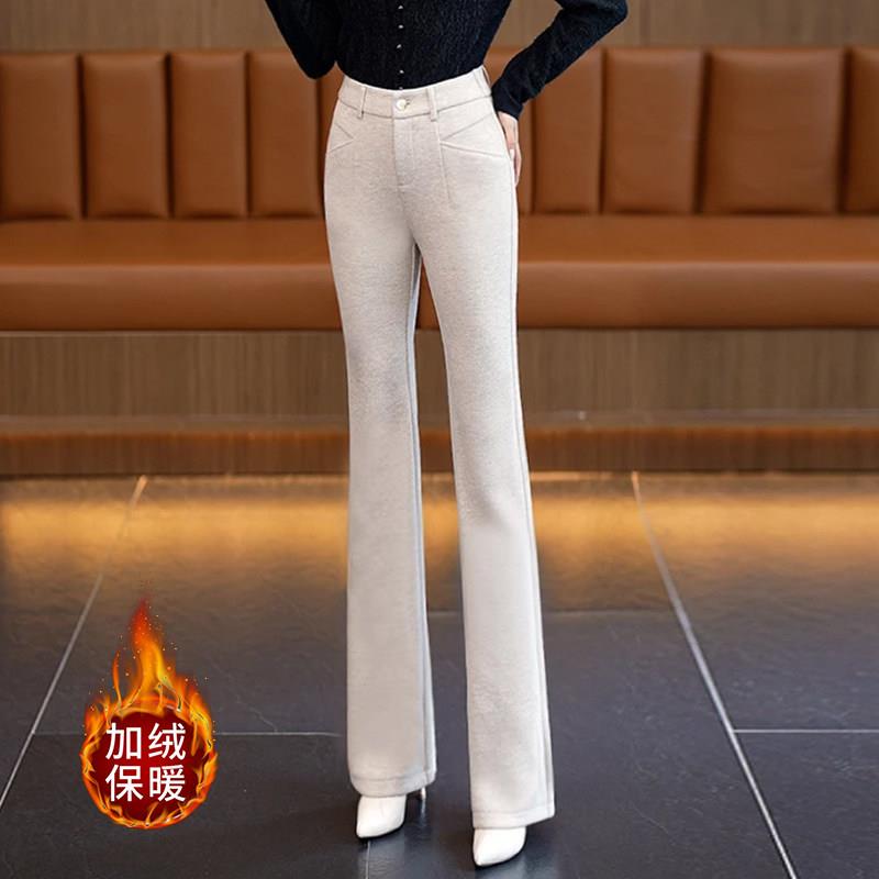 极速时尚毛呢微喇裤女2026秋冬新款高腰显瘦松紧腰加绒加厚百搭喇