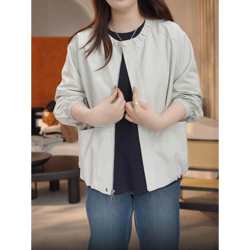 极速大码高级感圆领气质夹克外套女秋季新款胖mm宽松显瘦开衫外搭