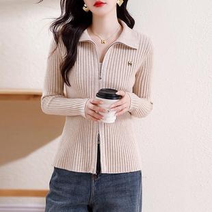 推荐针织开衫女士2025春秋新款时尚洋气本命年红色polo领毛衣外套