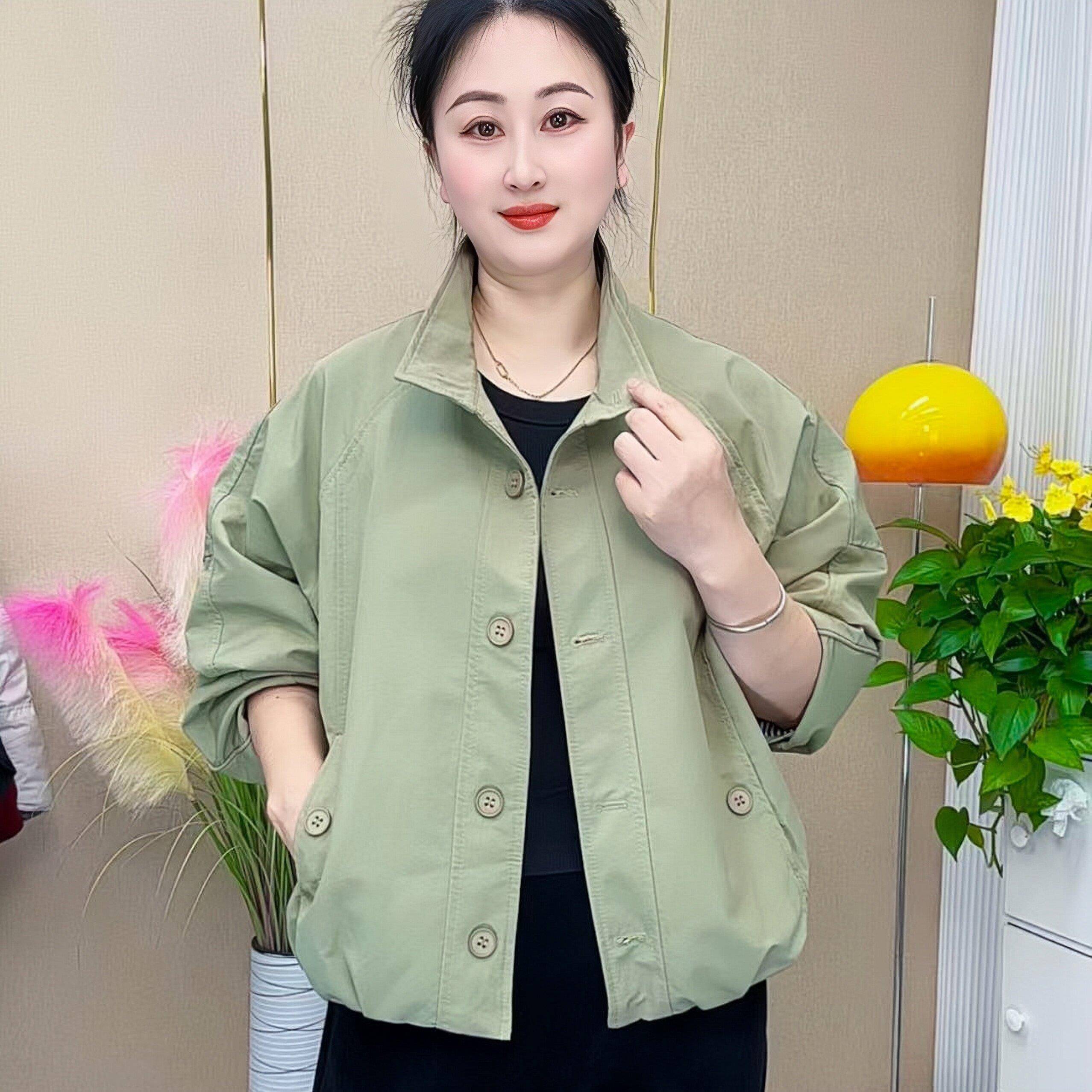 极速中老年女装妈妈春装外套短款风衣时尚洋气宽松休闲大码夹克上