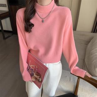 推荐半高领白色毛衣女加厚秋冬大衣内搭打底衫2025新款小个子短款