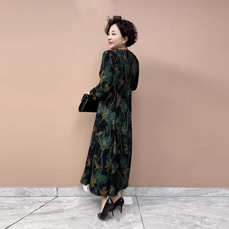 极速气质妈妈连衣裙春秋新款高档弹力大码女士修身显瘦提花中长大