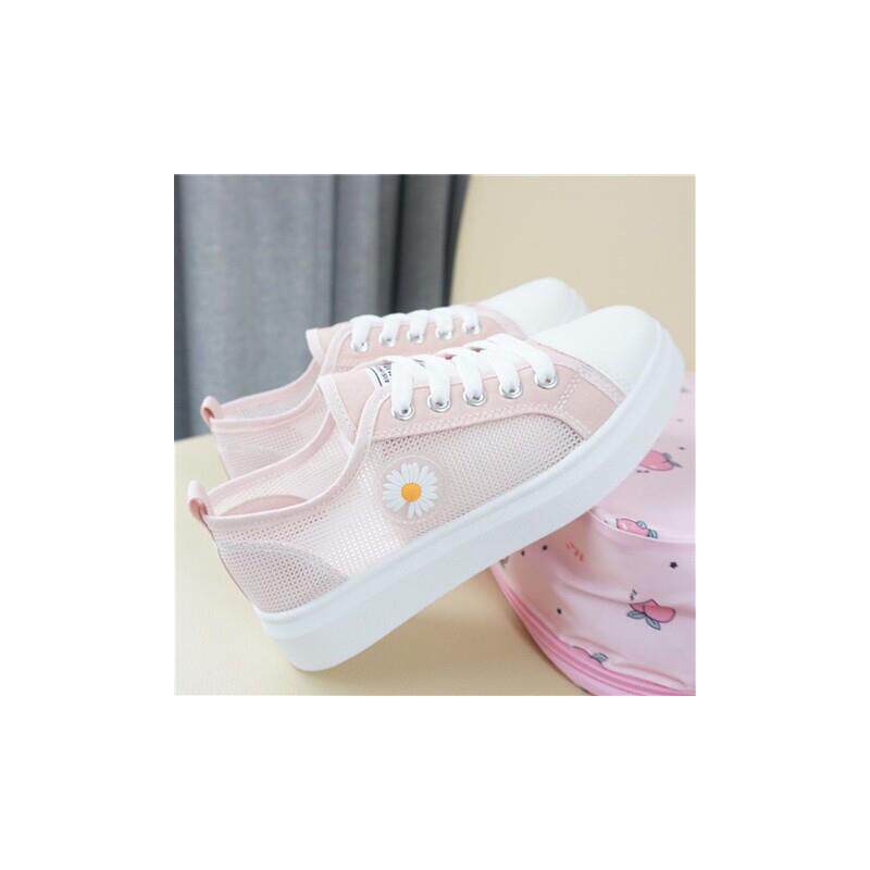 推荐小雏菊帆布鞋女2026夏季新款网鞋初中生女运动鞋韩版百搭透气