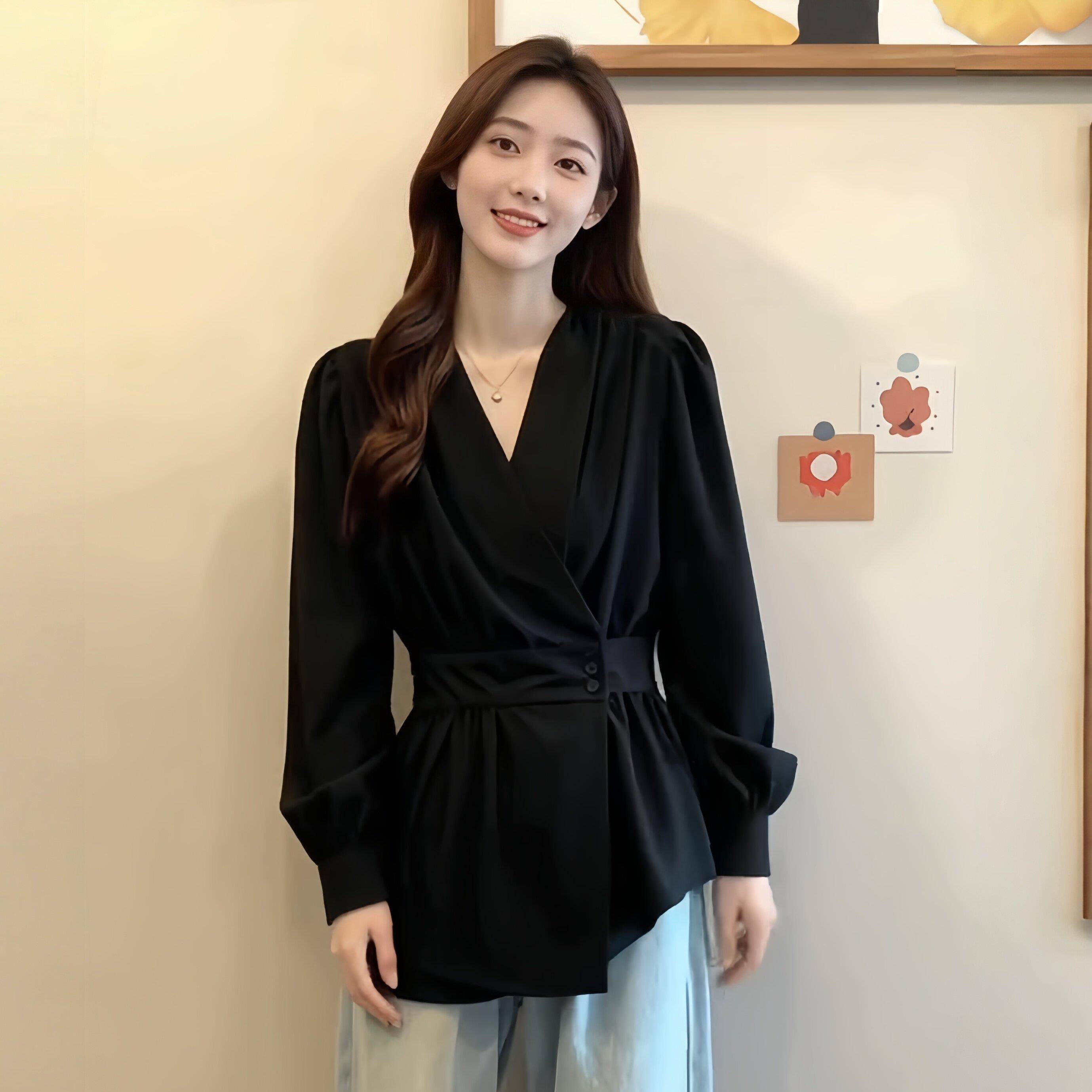 极速简约百搭通勤V领正肩收腰设计感衬衫2026大码衬衫女胖mm洋气