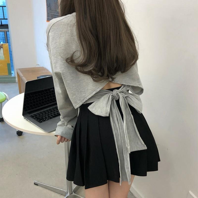 极速2026新款春秋韩版宽松短款小心机镂空露背绑带薄款长袖卫衣女