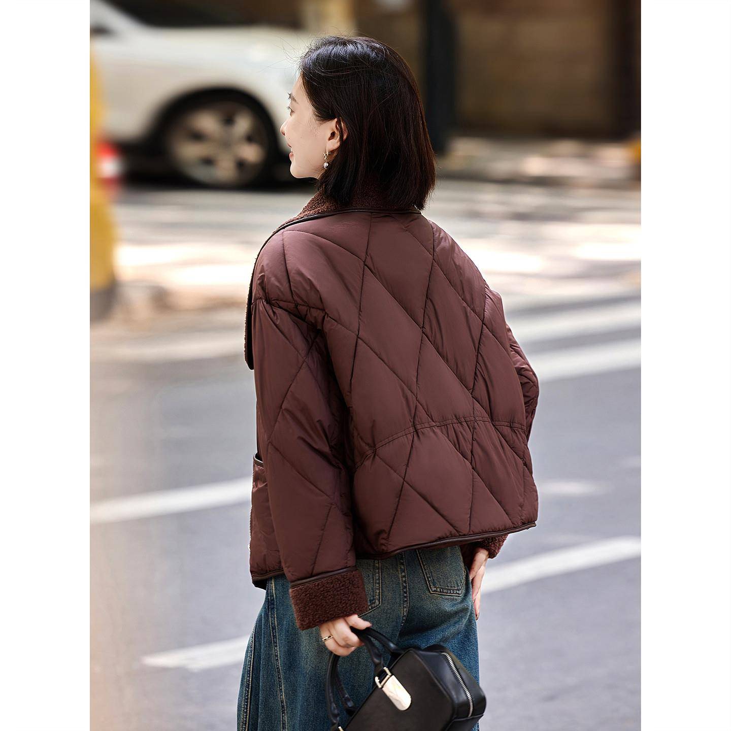 极速仿羊羔毛翻领短款棉服女年冬季新款保暖外套上衣女装