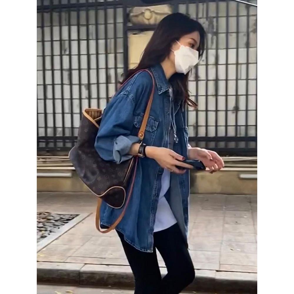 极速蓝色牛仔外套女春秋欧货流行漂亮时尚马甲夹克大版上衣中长款