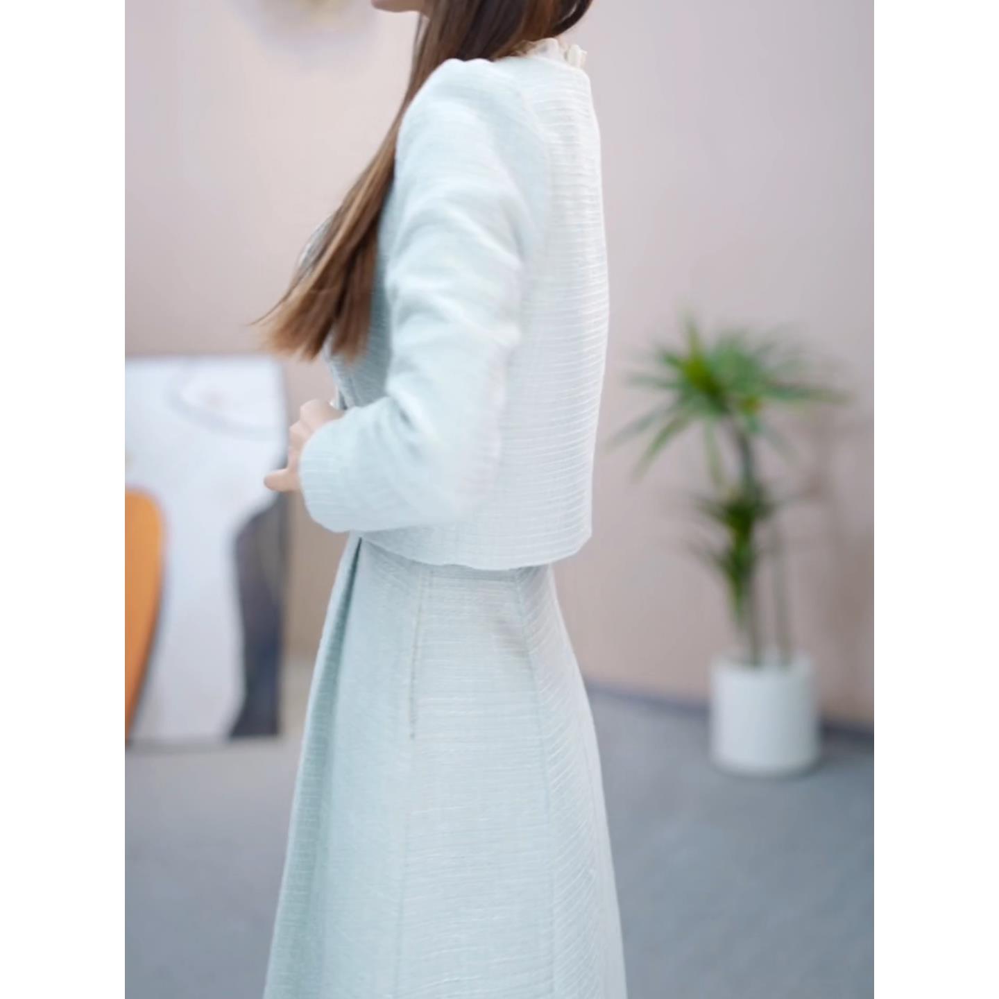 极速小香风蕾丝套装连衣裙女2026秋季新款中年妈妈修身显瘦两件套