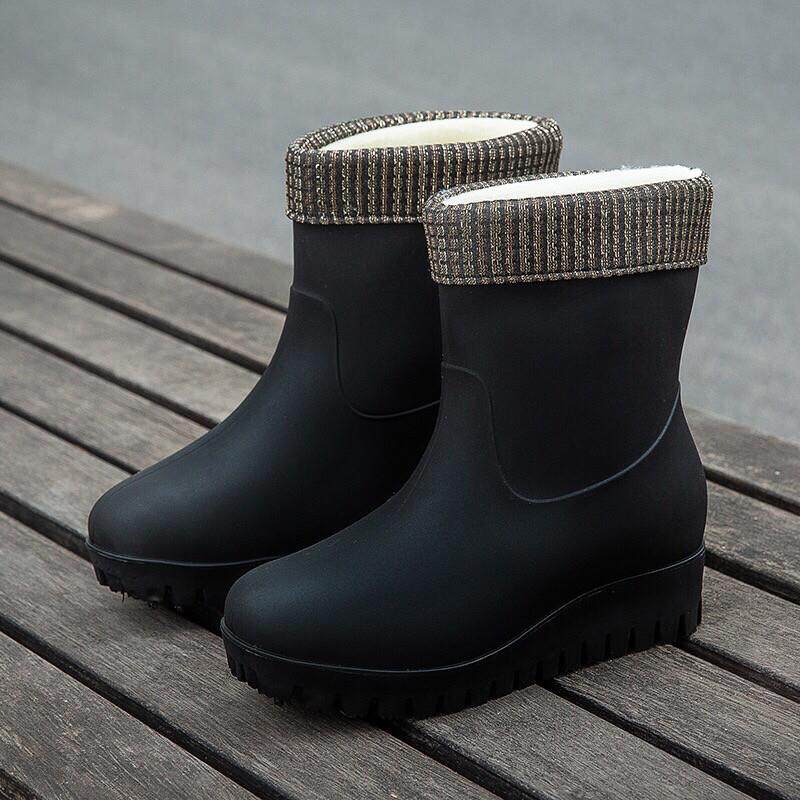 推荐雨鞋女时尚款外穿低筒加厚底水靴女士雨靴加绒工作鞋舒适防水