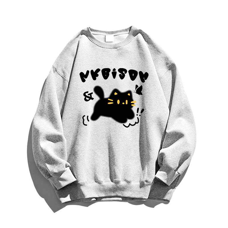 推荐奶fufu圆领加绒卫衣女秋冬小众设计感宽松慵懒风oversize无帽