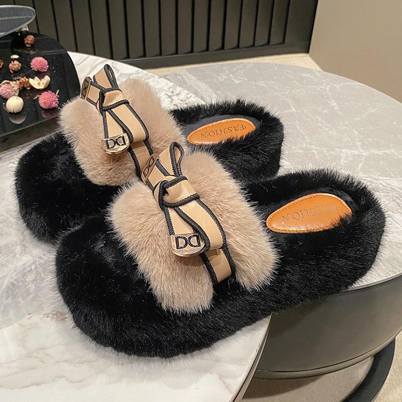 推荐蝴蝶结厚底增高毛毛拖