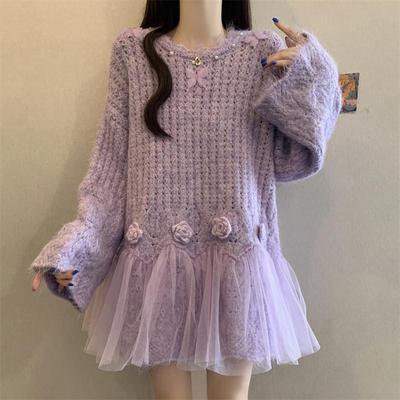 推荐立体花朵长袖针织衫毛