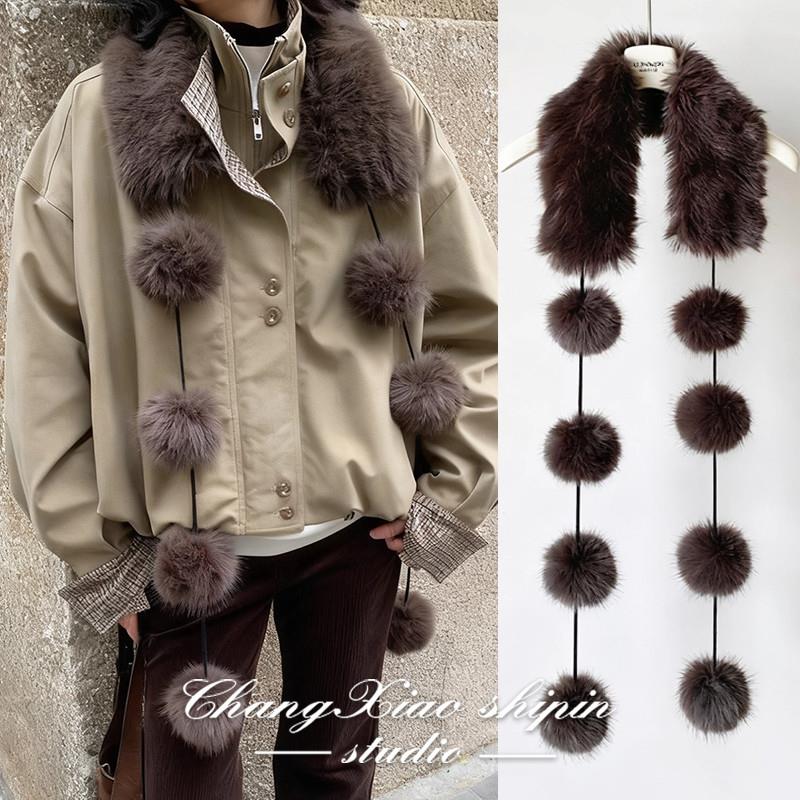 韩版新款复古棕色仿狐狸毛