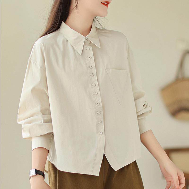 推荐长袖衬衫女春秋2025新款大码显瘦短款轻奢高级感休闲衬衣上衣