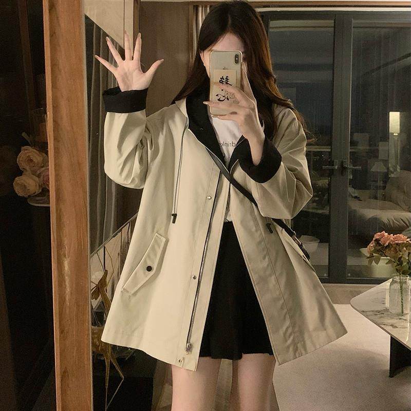 推荐撞色拼接设计气质连帽派克式风衣少女秋装2025新款初高中学生