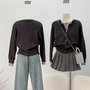 新品假两件针织开衫女2025新款早秋miu系穿搭韩系慵懒风长袖羊毛