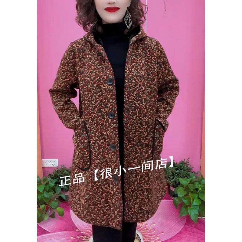 极速加绒加厚中长款连帽风衣外套女冬季新款宽松休闲洋气中老年妈