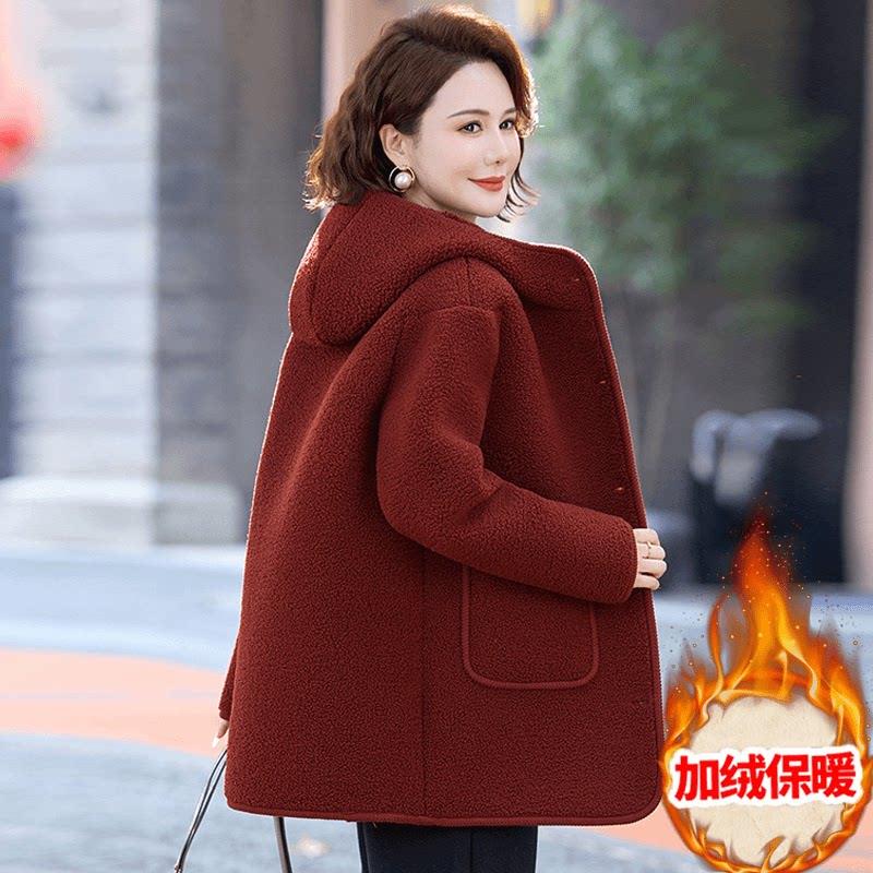 极速中年女士中长款羊羔毛外套妈妈秋冬装大码宽松皮毛一体毛绒大
