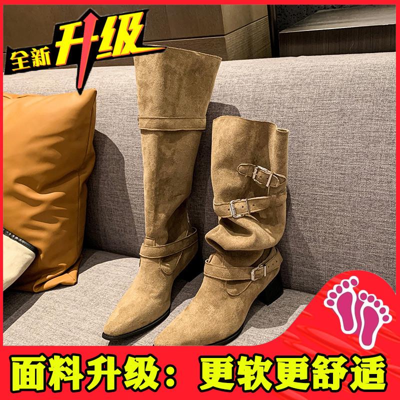 推荐美拉德复古粗跟长筒靴