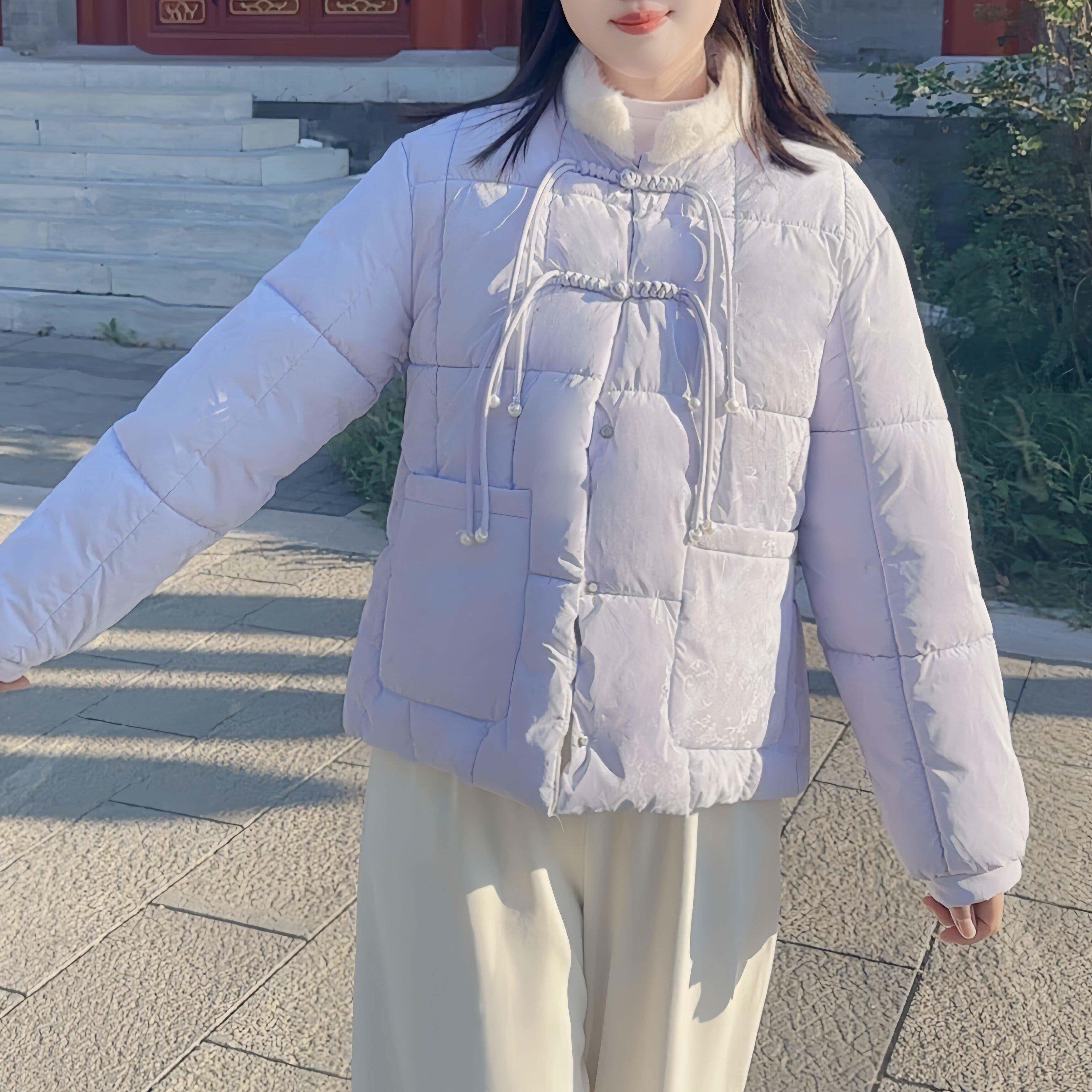 极速国风刺绣提花盘扣新中式毛领棉服加厚保暖棉服外套2026年秋冬