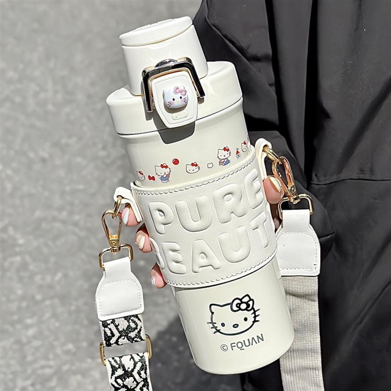 ins双饮保温杯新款女士316不锈钢便携保冷随行杯学生可爱吸管水杯