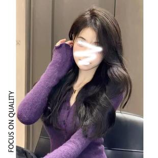 推荐美式纯欲风修身毛衣女秋季2025新款超好看v领内搭打底衫长袖