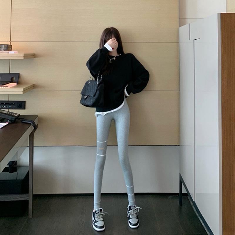 极速鲨鱼裤女春秋欧货外穿高腰紧身九分打底裤小个子侧条纹运动瑜