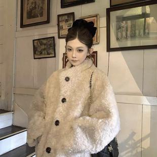 番茄侠冬季新韩系中长款廓形环保仿羊羔毛皮毛一体女皮草毛毛外套