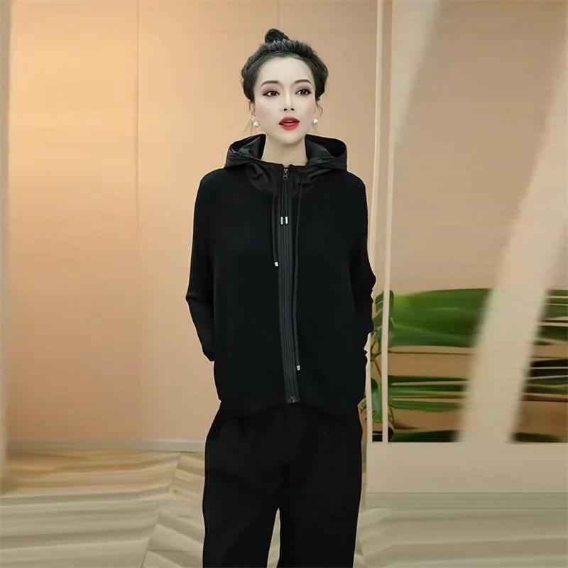 极速高级感时尚气质流行黑色卫衣女春季新款通勤风简约百搭连帽上