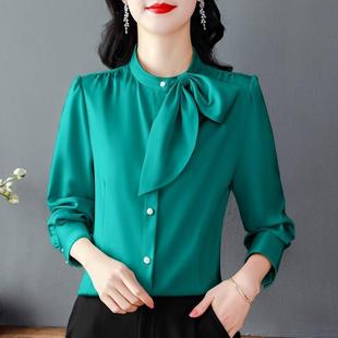 推荐蝴蝶结缎面免烫衬衫女长袖2025秋季新款通勤洋气别致减龄妈妈