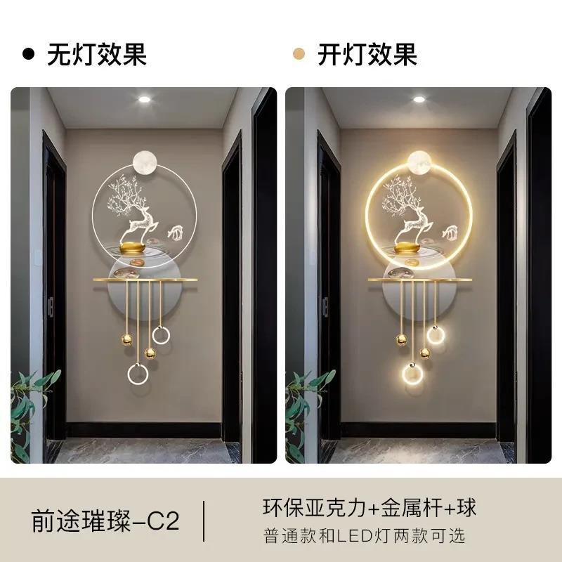 新品麋鹿大气入户门玄关装饰画带led发光壁灯画走廊过道立体轻奢图片