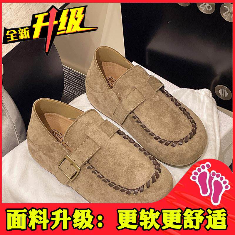 推荐内增高复古勃肯鞋女2025新款春秋厚底两穿休闲豆豆鞋踩跟半拖