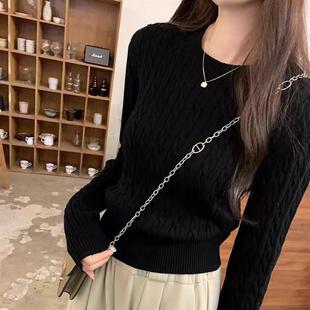 新品韩版针织衫2025秋冬圆领新款麻花毛衣长袖宽松套头打底衫上衣