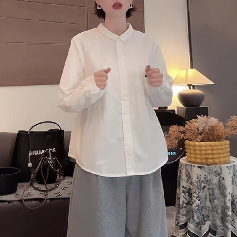 极速韩版白色翻领长袖衬衫女2026早秋款大码胖MM简约时尚衬衣气质