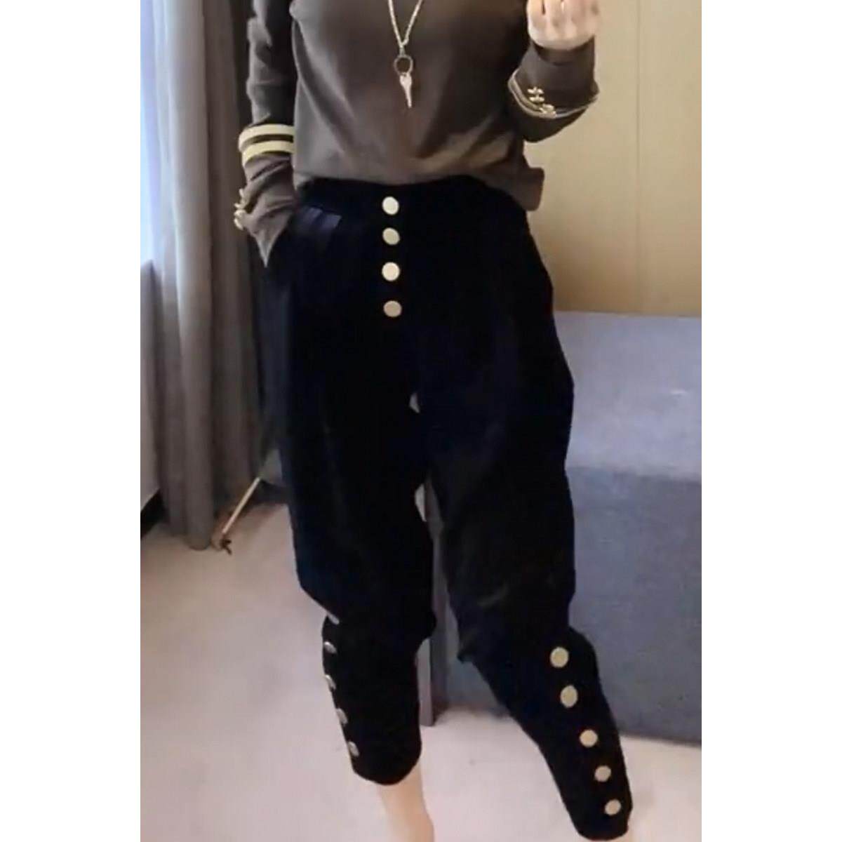 极速金丝绒卫裤女秋冬款高腰哈伦裤欧货靴裤休闲丝绒束脚裤大码工