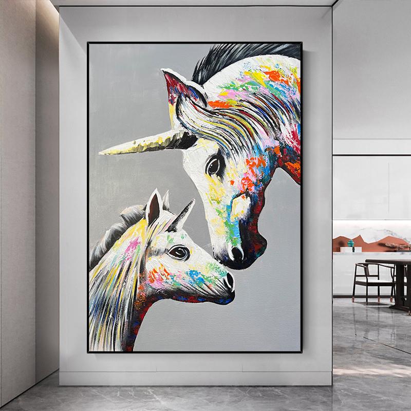 推荐手绘油画天马动物立体挂画儿童房装饰画客厅沙发背景墙壁画轻图片