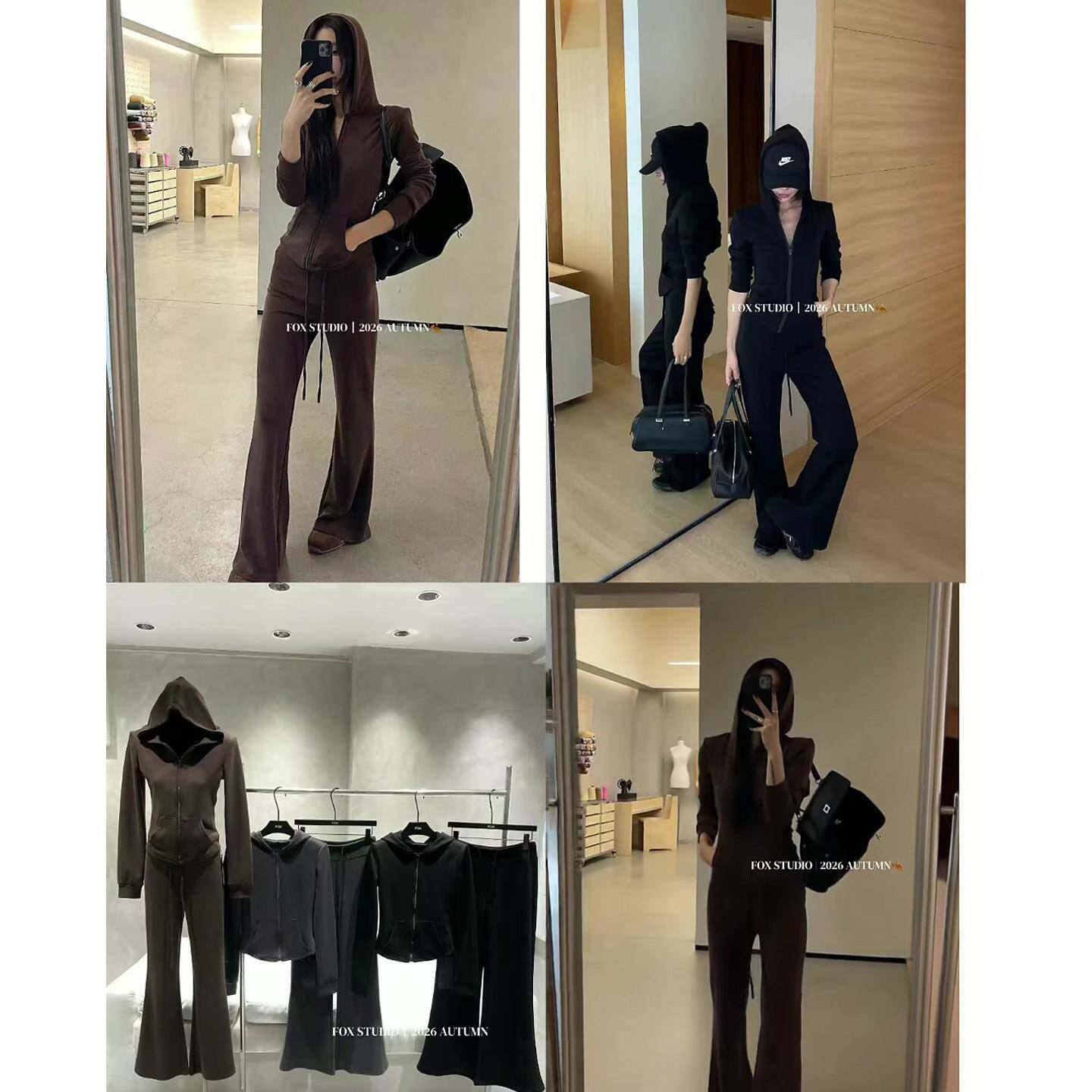 极速韩版网红休闲时尚套装女2026早秋新款连帽开衫+微喇裤爆款两