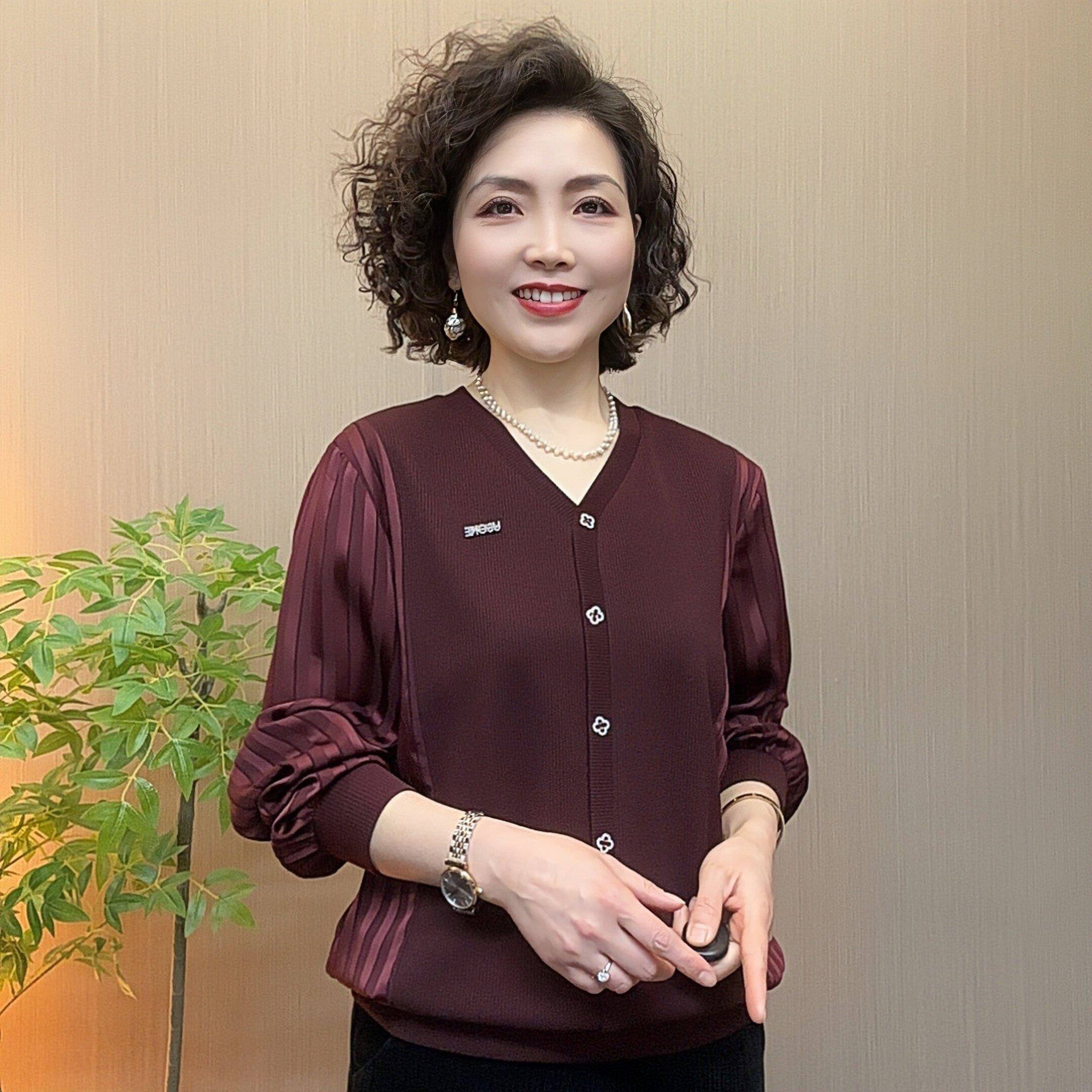 极速中老年女装妈妈打底衫春秋季新款娃娃领长袖T恤宽松遮肚套头