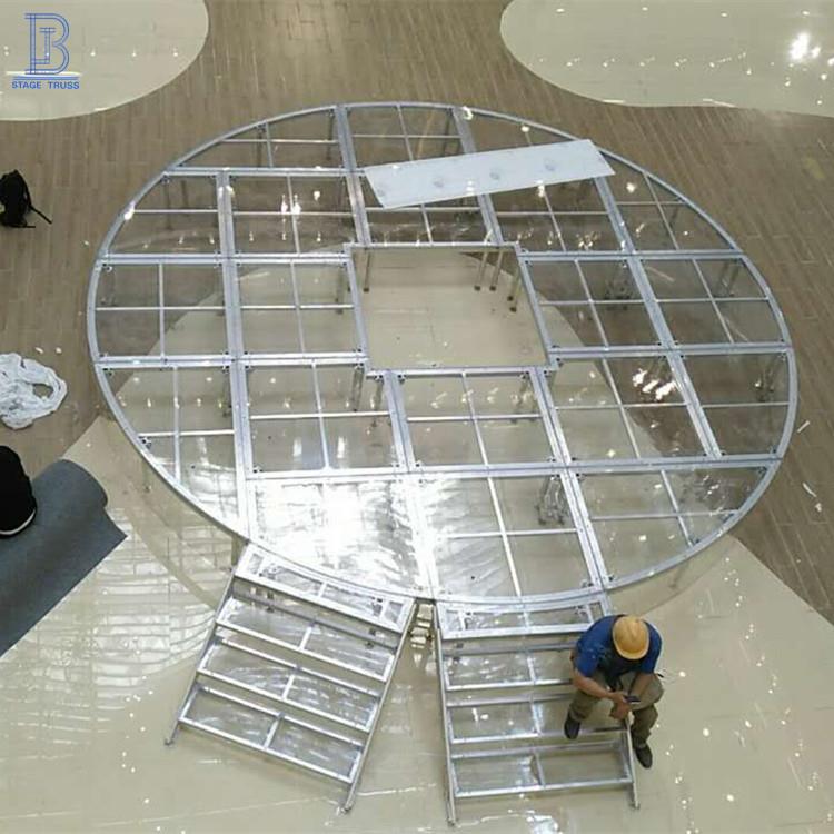 厂家供圆形玻璃舞台四柱快装舞台铝合金舞台拼装婚庆T台台阶