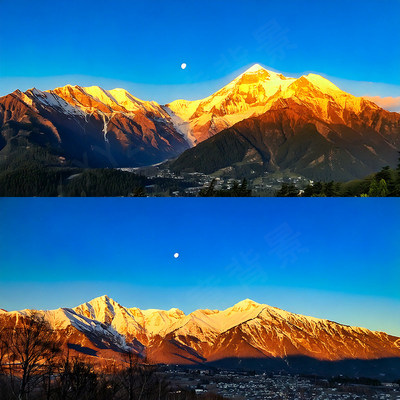 日照金山雪山景观风光AI