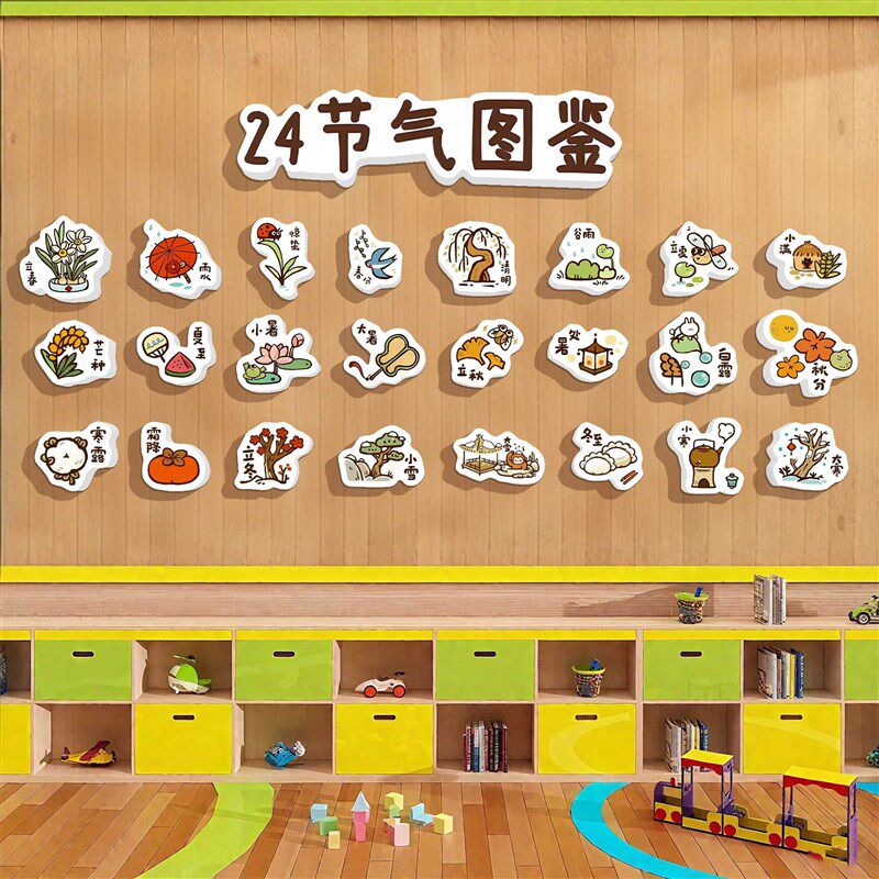 二十四节气文化墙贴幼儿园教室环创24节气装饰Q画茶室小院氛围布